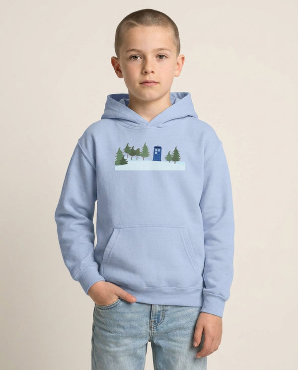 Christmas Tardis - Doctor Who Kids Hoodie — Blue Front, worn
