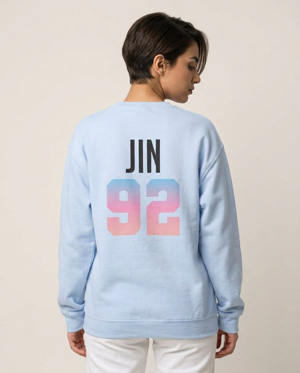Jin 92 Sweatshirt — Blue Back, worn