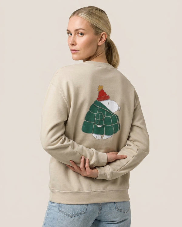 Puffer Coat Sweatshirt Sand Back, worn