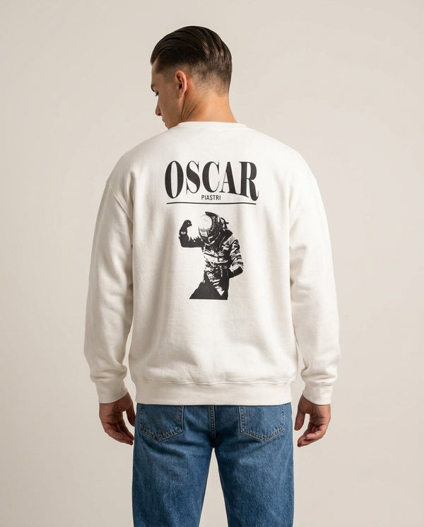 Oscar Orange And Black Sweatshirt — White Back, worn