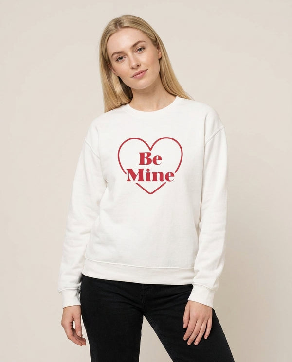 Be Mine Stripey Sweatshirt — White Front, worn