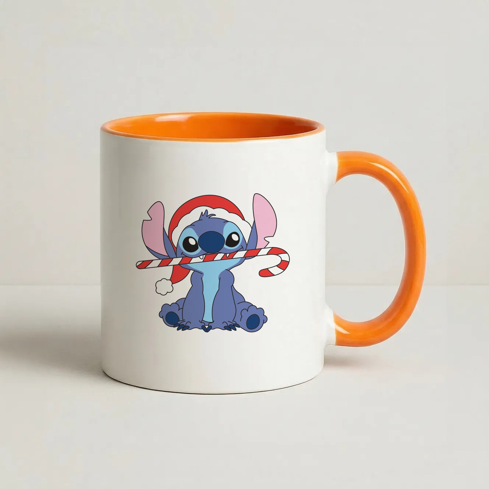 Cute Blue Alien Candycane Coffee Orange Mug