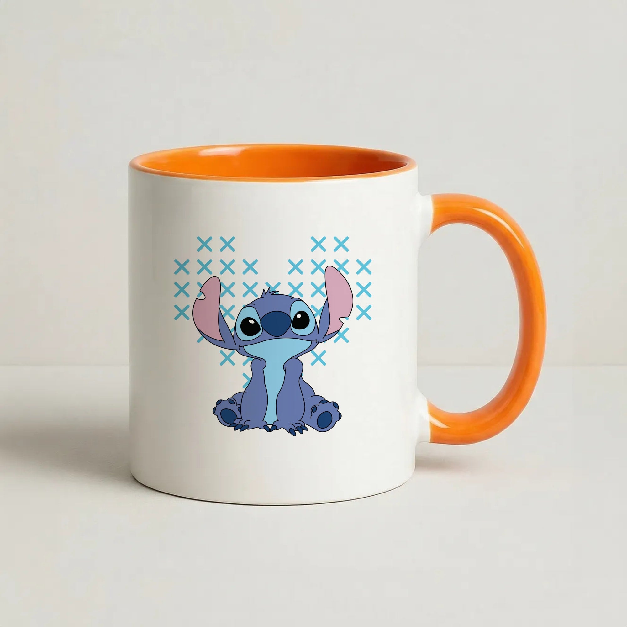 Blue Alien Hearts Coffee Orange Mug