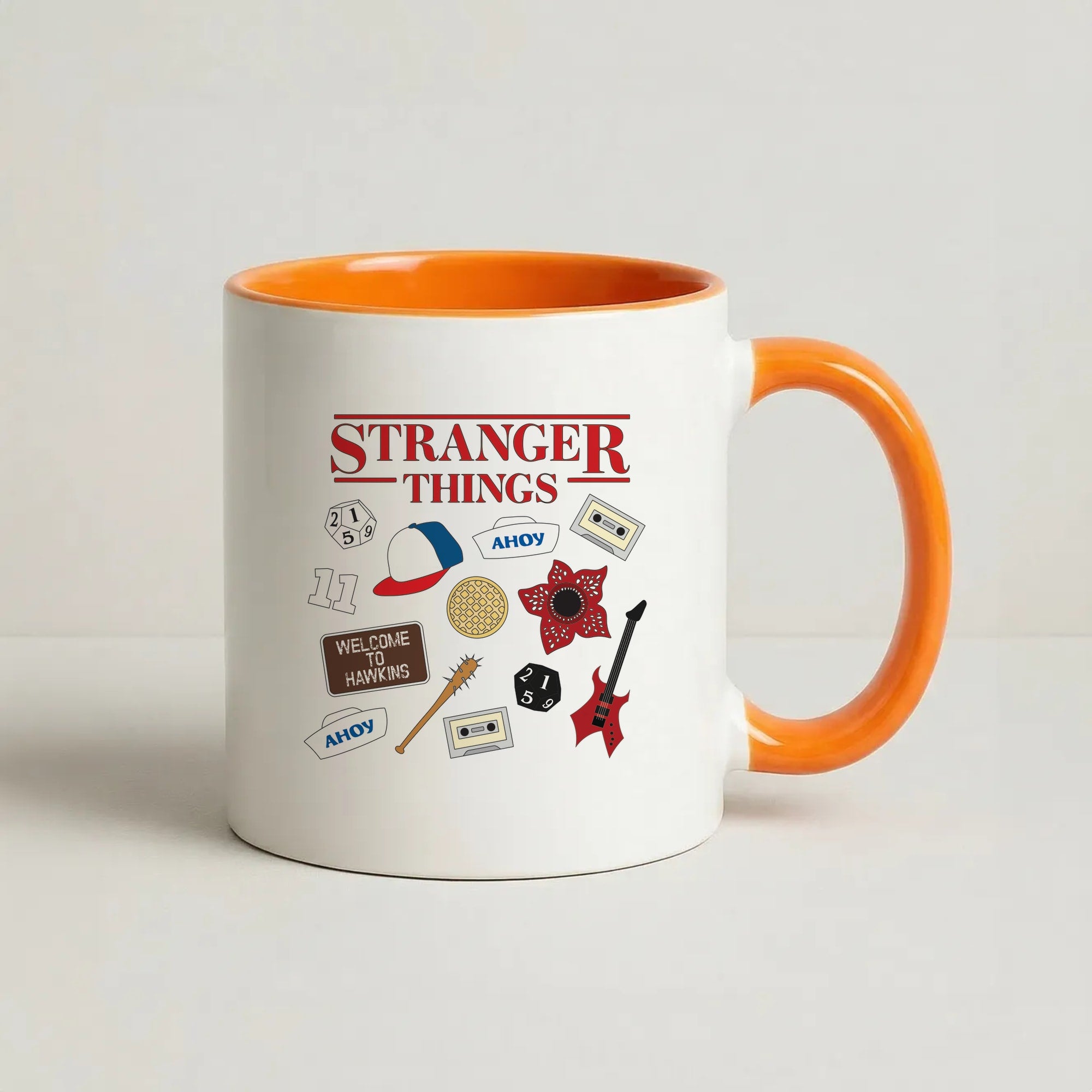 Stranger Things Cartoon Icons Coffee Orange Mug