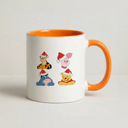 Bear, Tiger, Donkey and Pig Pattern Christmas Coffee Orange Mug