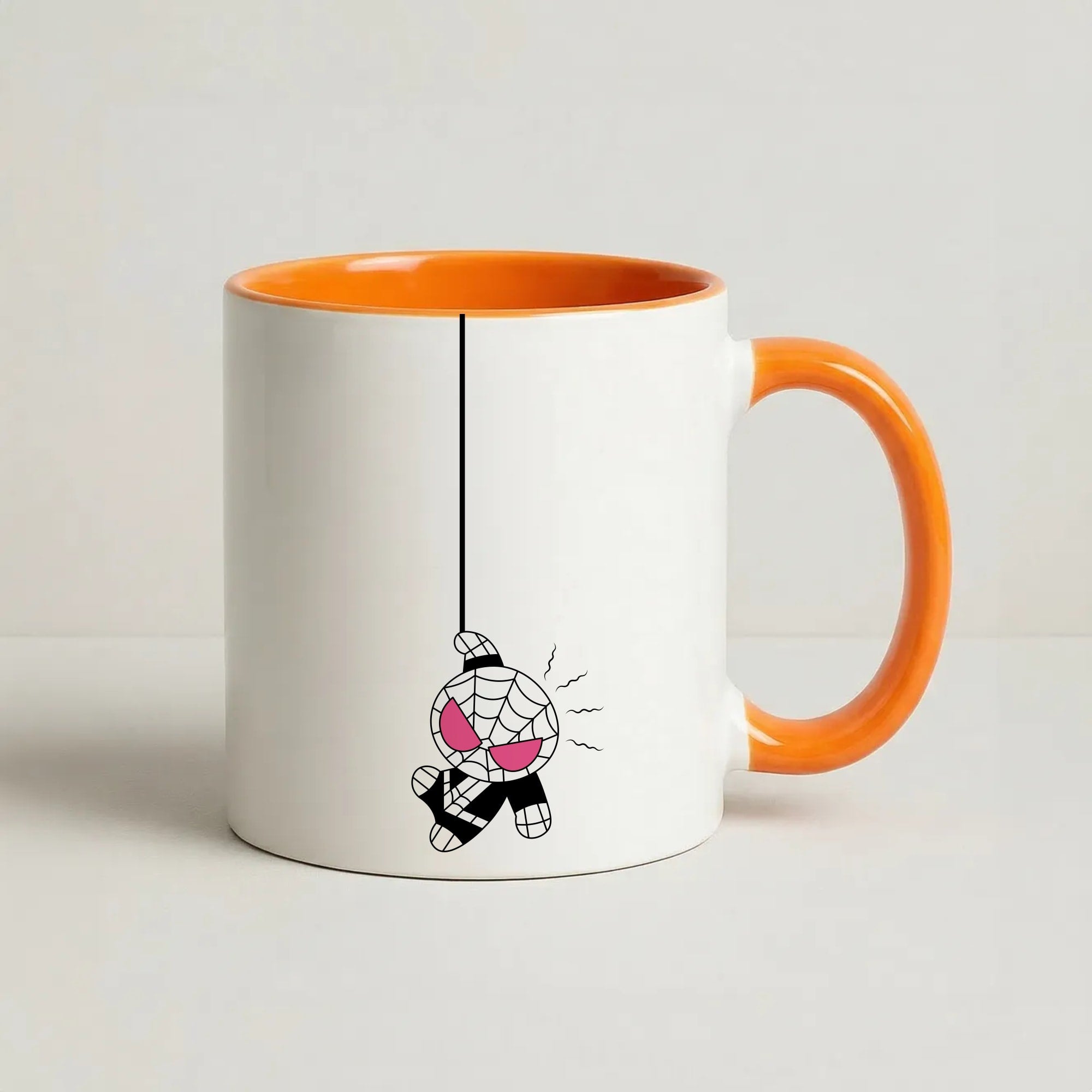 Black Hanging Spider Hero  Coffee Orange Mug