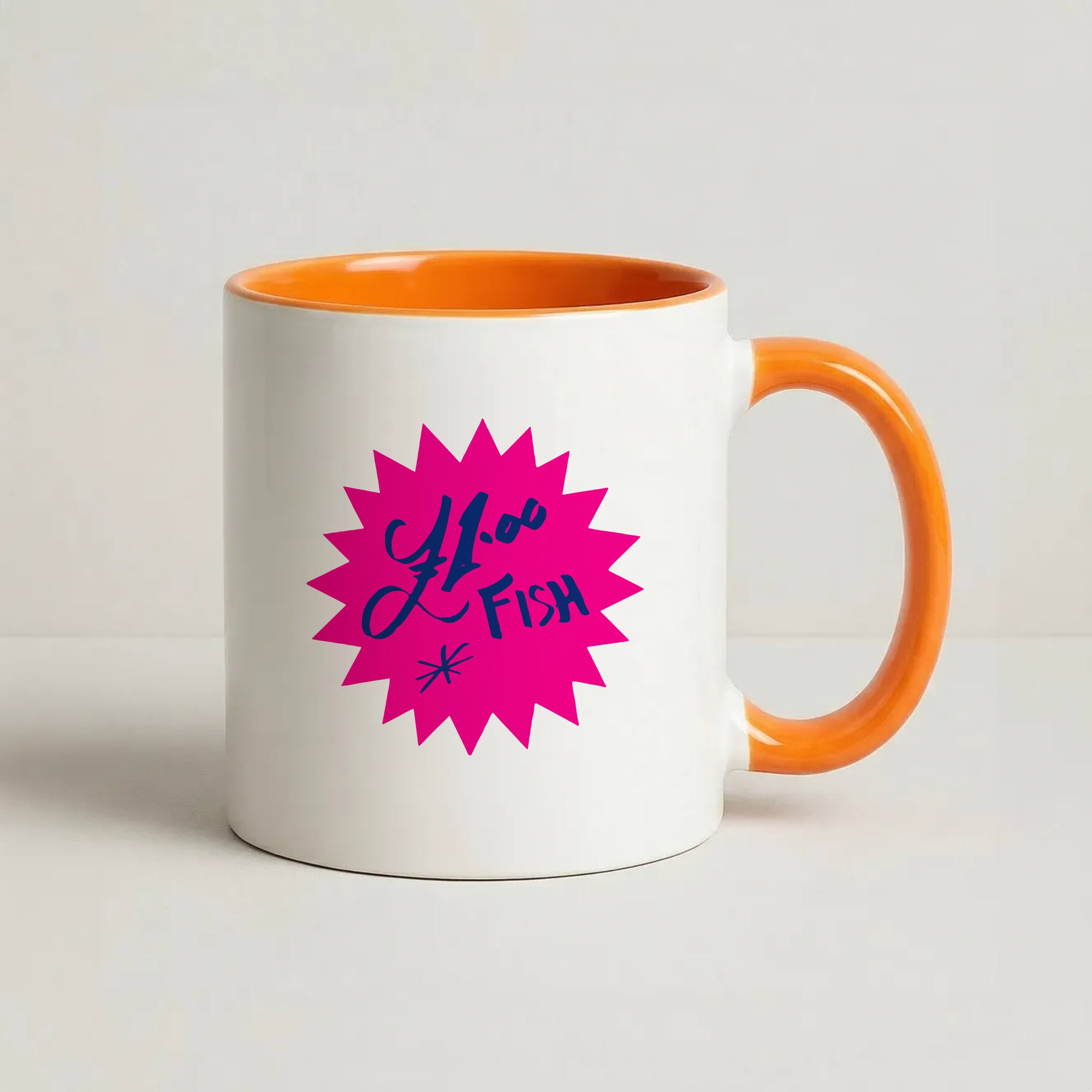 One Pound Fish - British Pop Culture Coffee Orange Mug