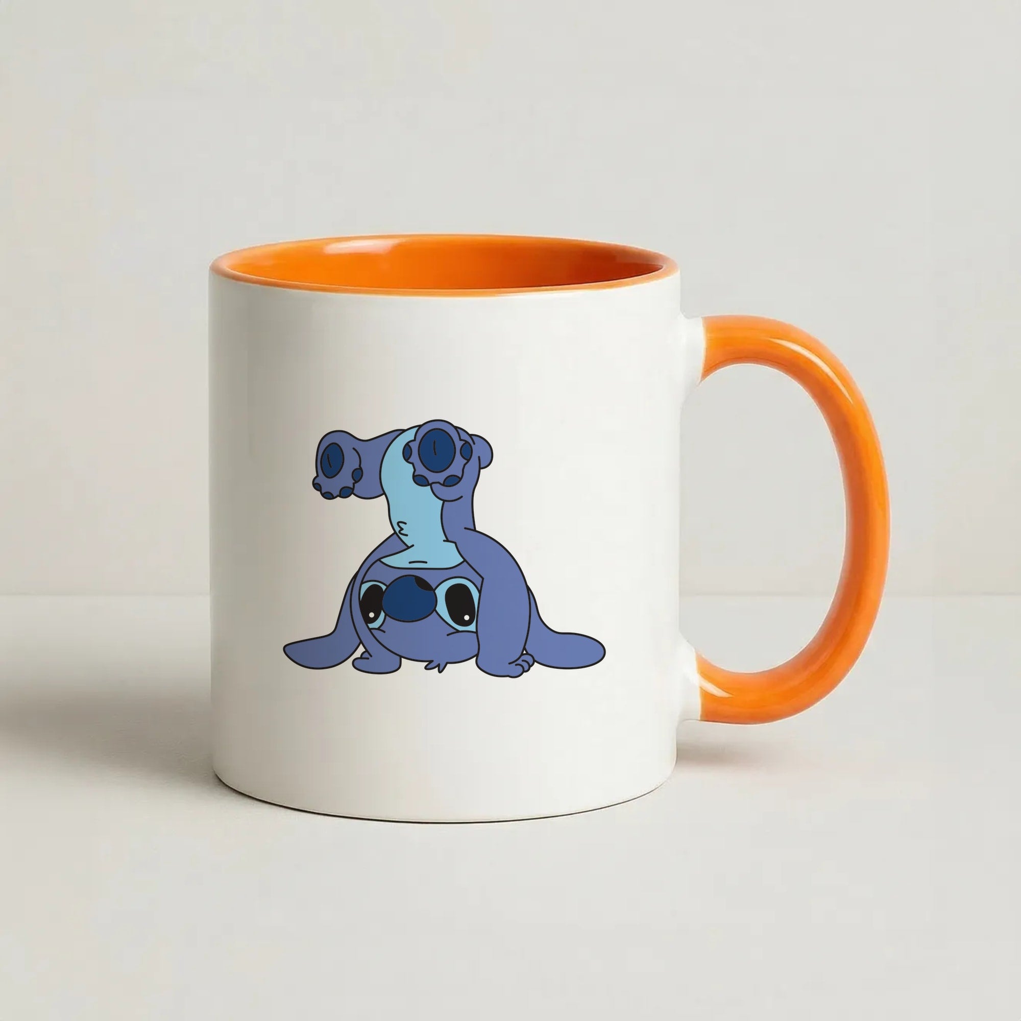 Cute Blue Alien Handstand Coffee Orange Mug