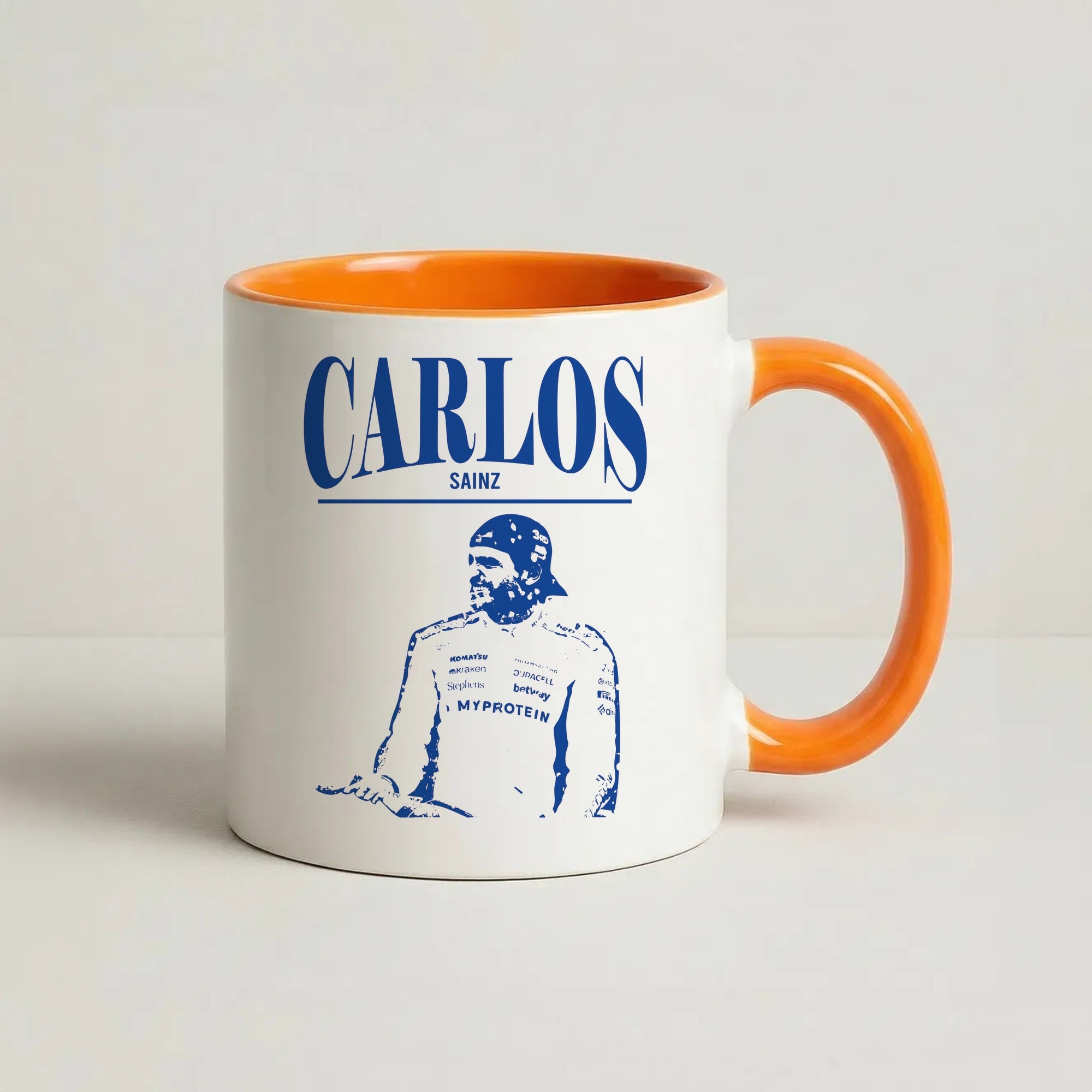 Carlos White And Blue Coffee Orange Mug