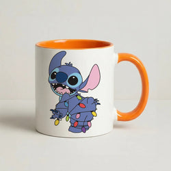 Cute Blue Alien Fairylights Coffee Orange Mug