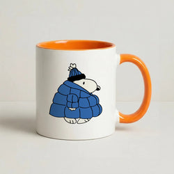 Cartoon Beagle Puffer Jacket Blue Coffee Orange Mug