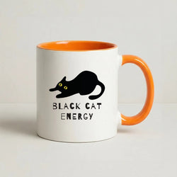 Black Cat Energy Coffee Orange Mug