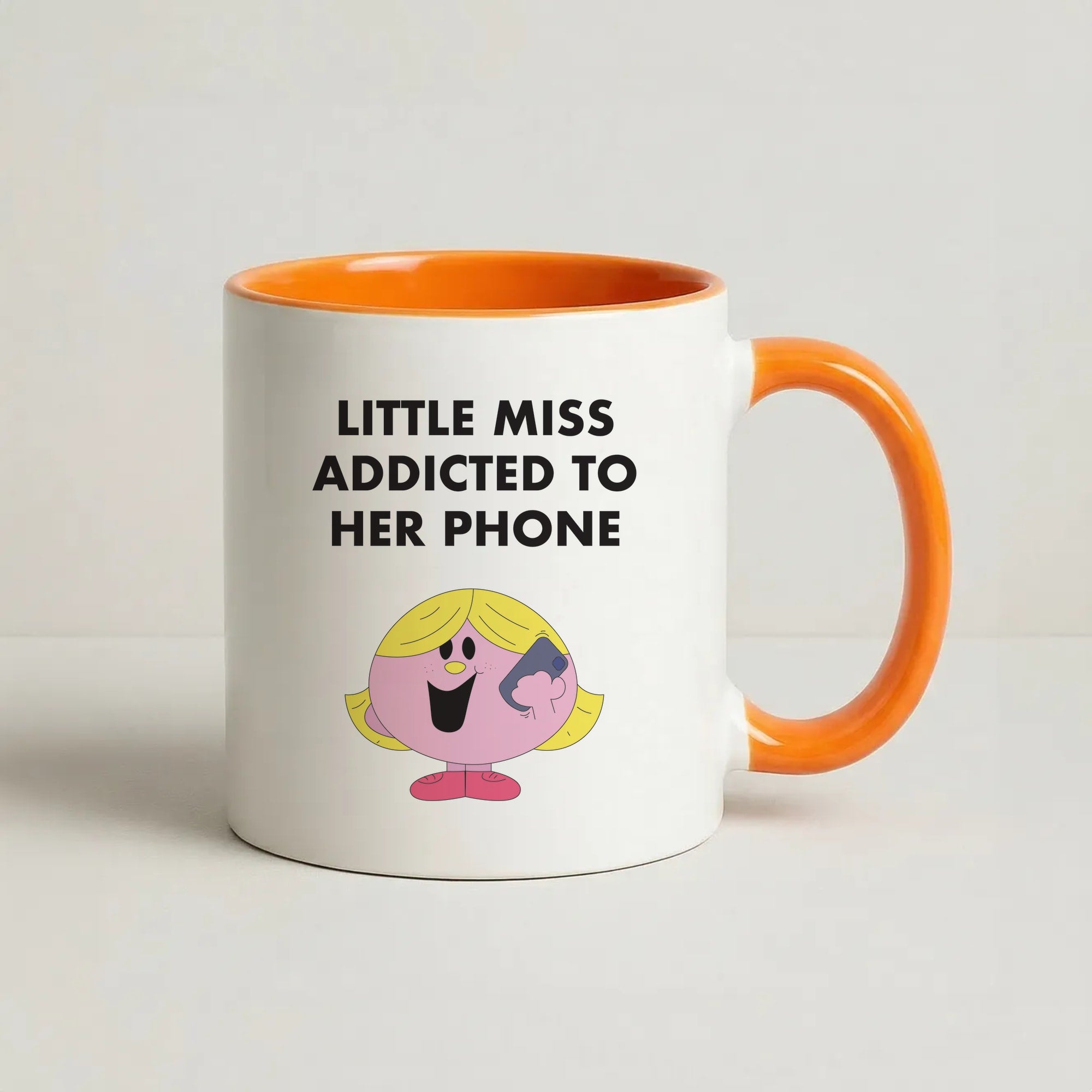 Little Miss Addicted To Her Phone - Aesthetic Quote Coffee Orange Mug