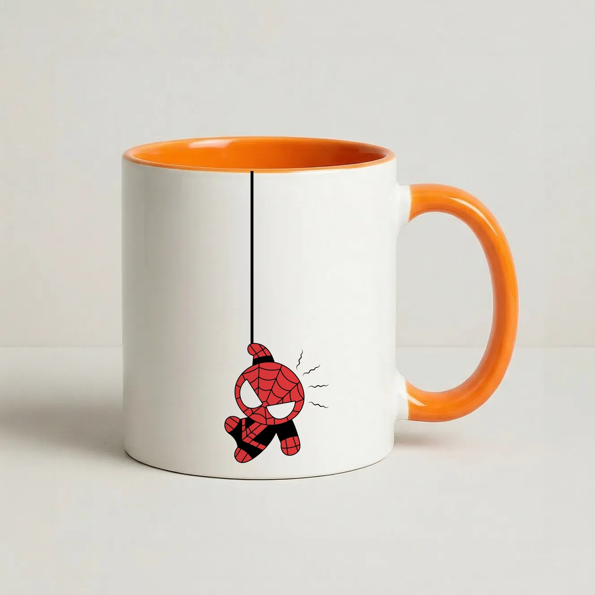 Gray Hanging Spider Hero Coffee Orange Mug