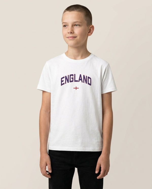 England Team Kit Kids T-Shirt — White Front, worn
