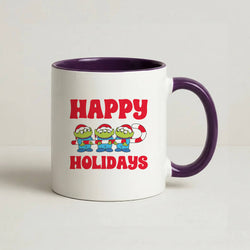 Happy Holidays Cute Green Aliens Coffee Purple Mug