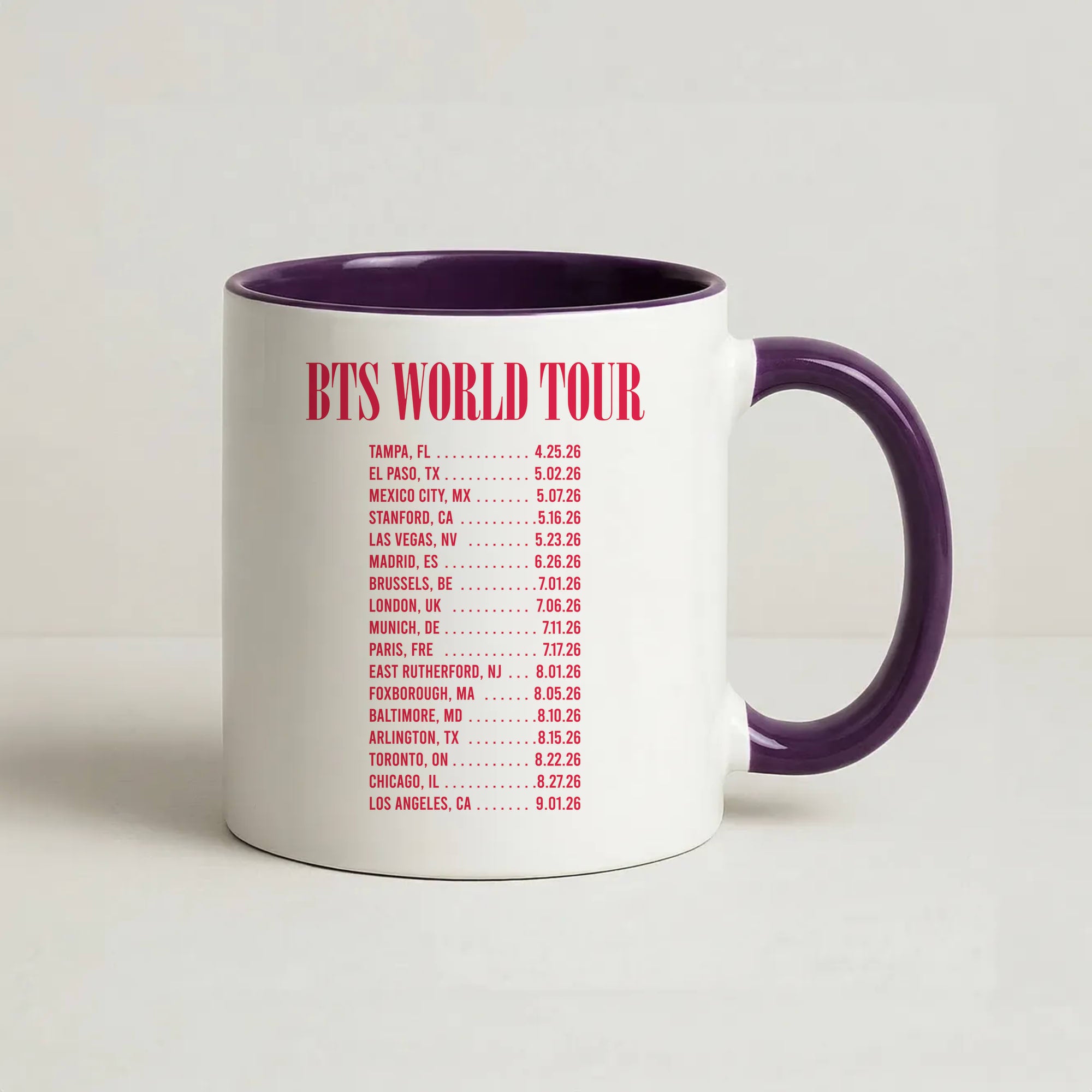 K-Pop Band World Tour List 2026 Coffee Purple Mug