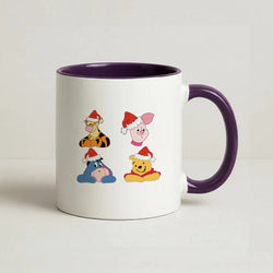 Bear, Tiger, Donkey and Pig Pattern Christmas Coffee Purple Mug