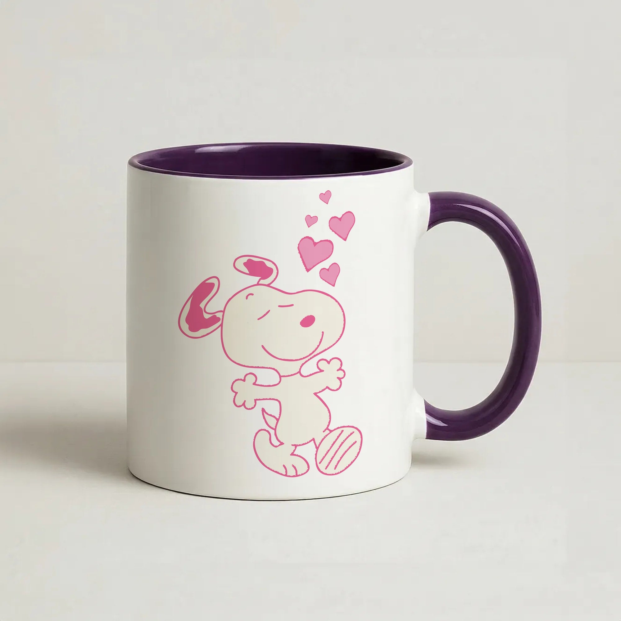 Cartoon Beagle Valentine Hearts Pattern Coffee Purple Mug