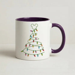 Cartoon Mouse Christmas Tree Lights Coffee Purple Mug