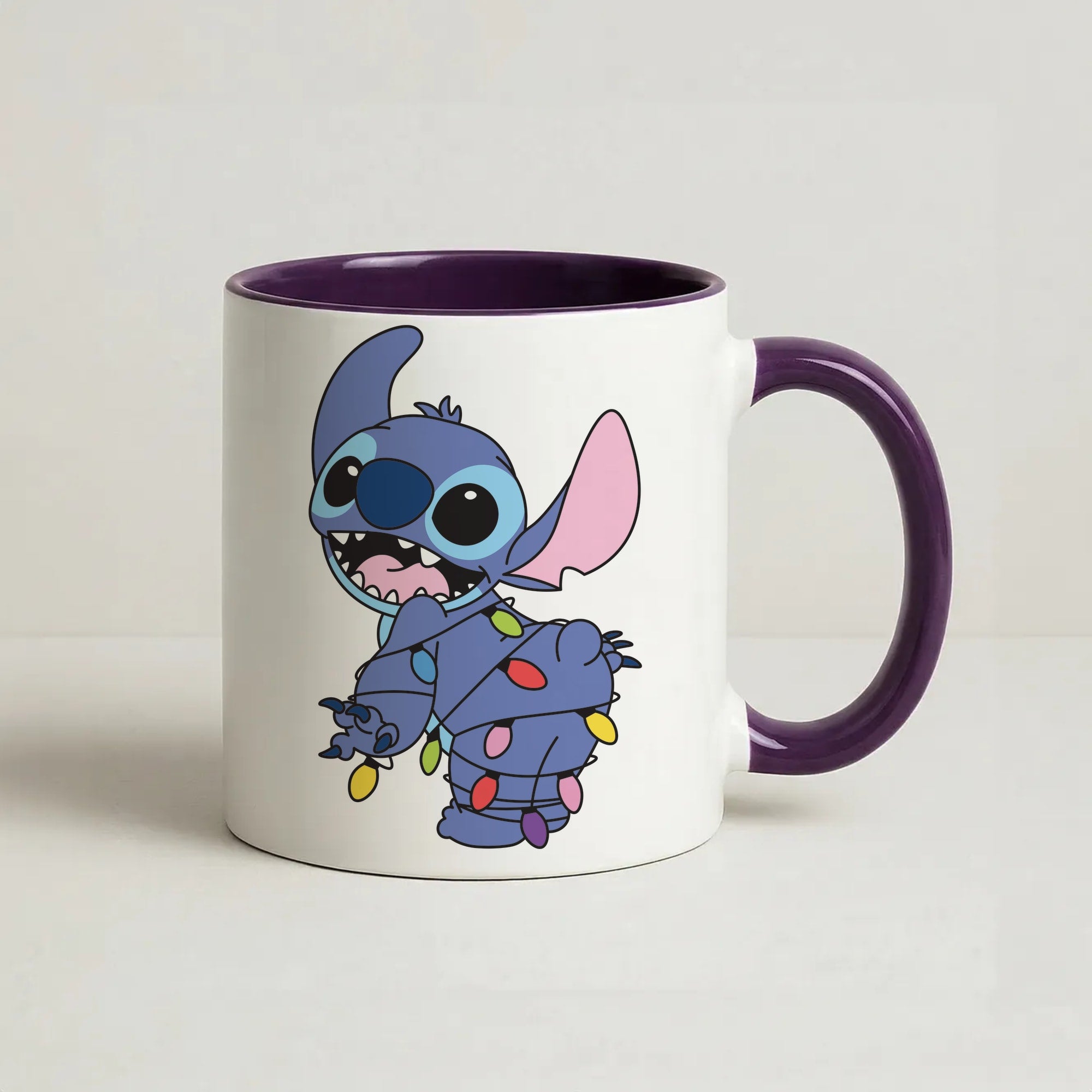 Cute Blue Alien Fairylights Coffee Purple Mug