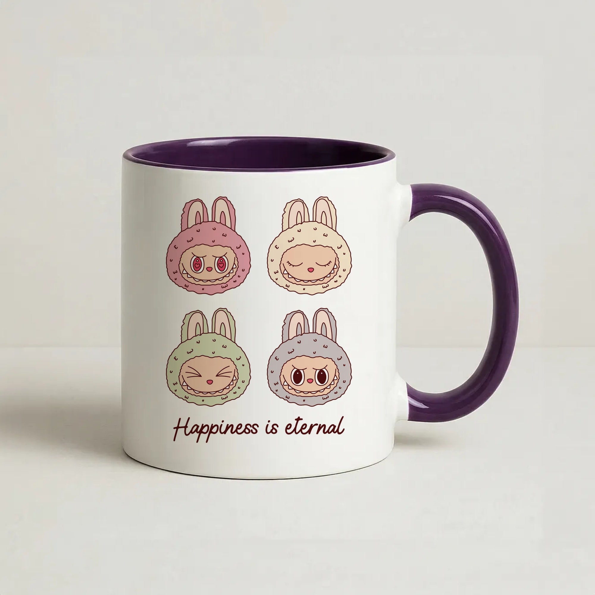 Happiness Is Eternal Monsters Coffee Purple Mug