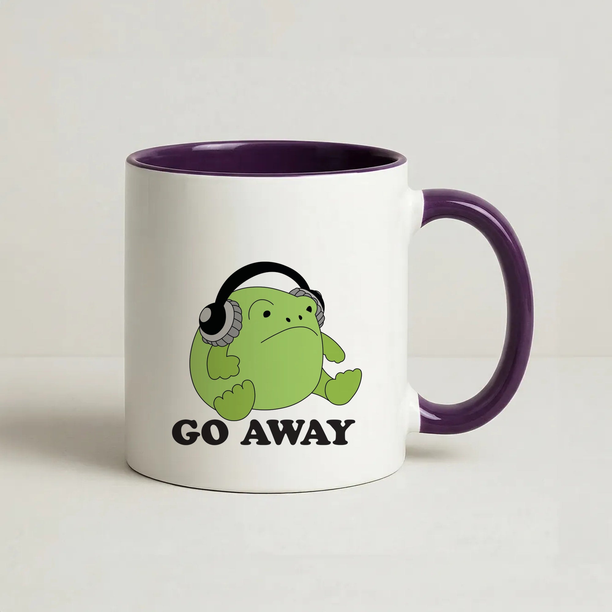 Go Away Grumpy Frog  Coffee Purple Mug