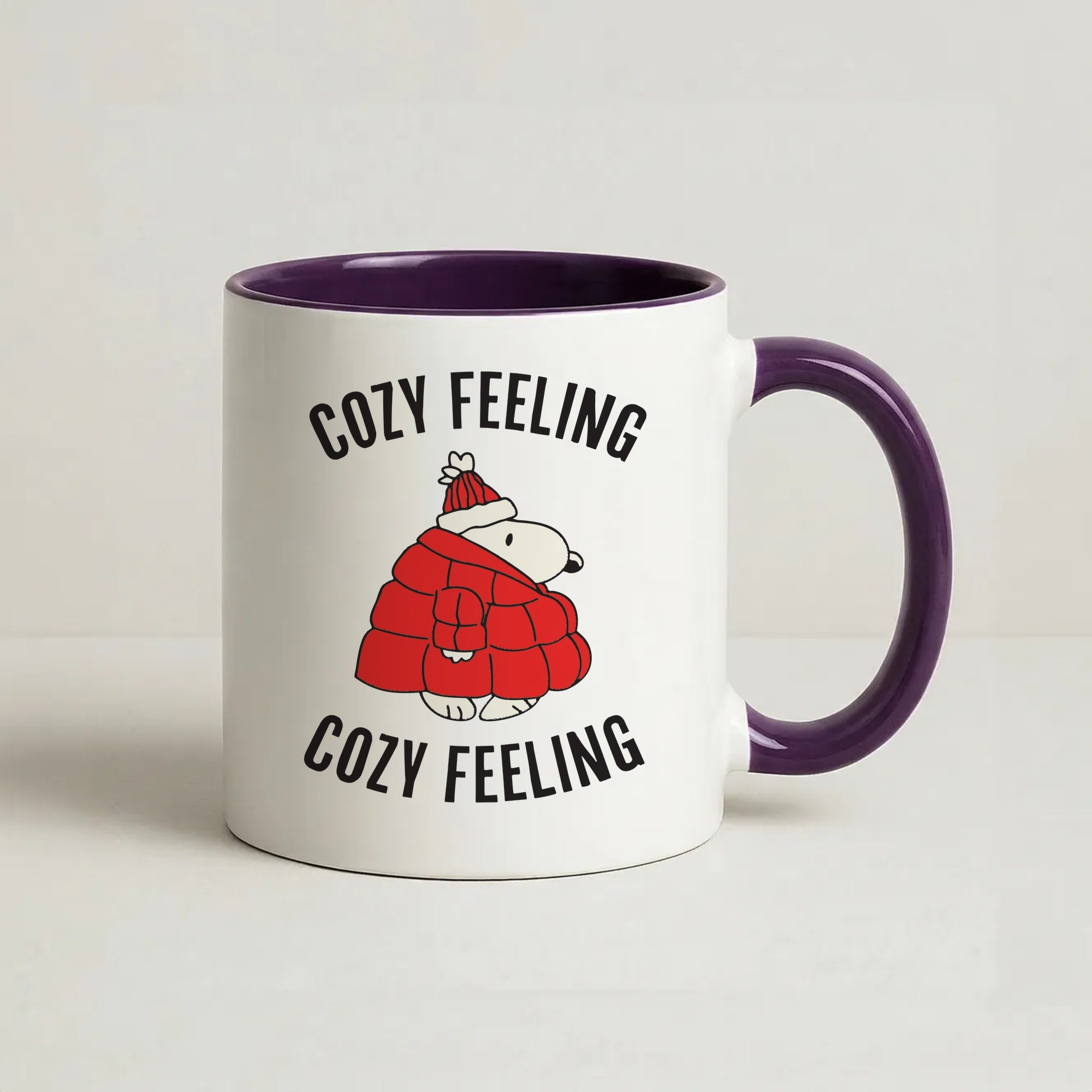 Cozy Feeling Cartoon Beagle Puffer Jacket Coffee Purple Mug