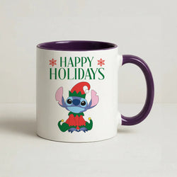 Cute Blue Alien Elf Coffee Purple Mug