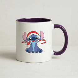 Cute Blue Alien Candycane Coffee Purple Mug