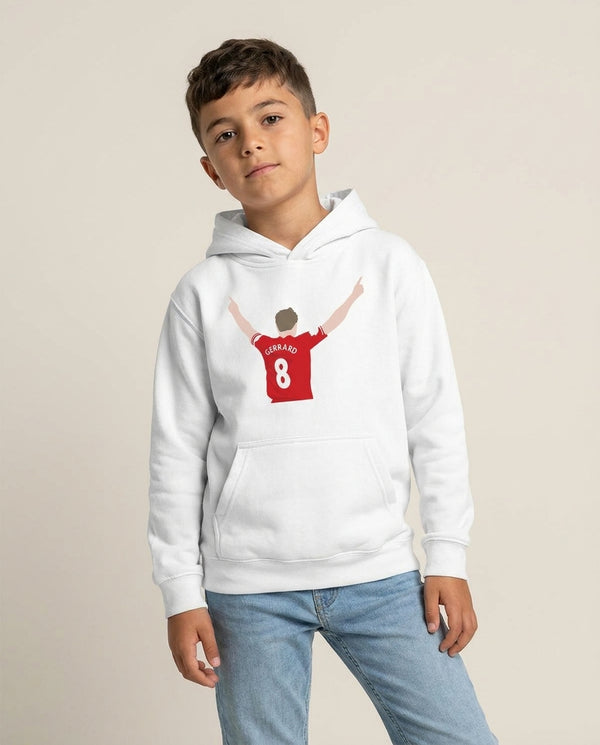 Gerrard - Football Kids Hoodie — White Front, worn