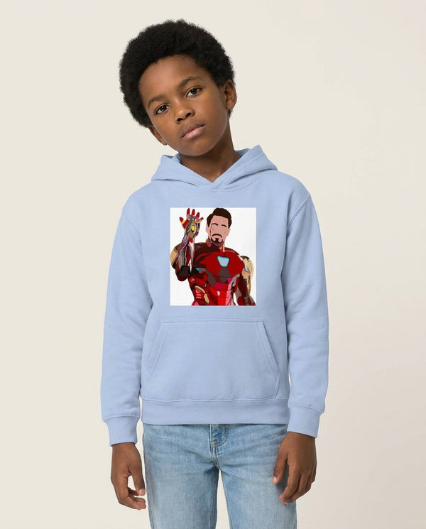 Iron Man Kids Hoodie — Blue Front, worn