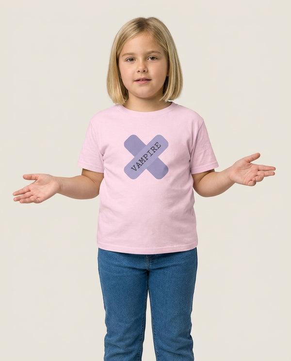 Vampire - Olivia Kids T-Shirt — Pink Front, worn