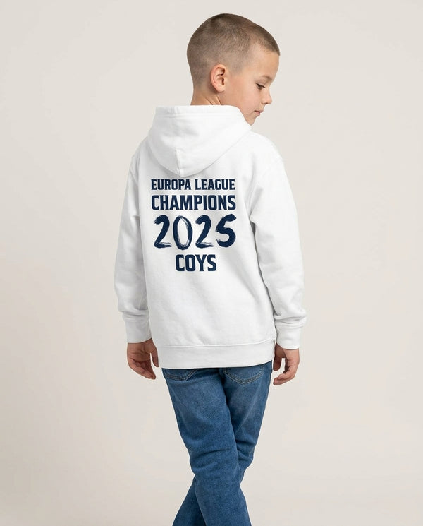 Europa League Winners 2025 - COYS Kids Hoodie — White Back, worn