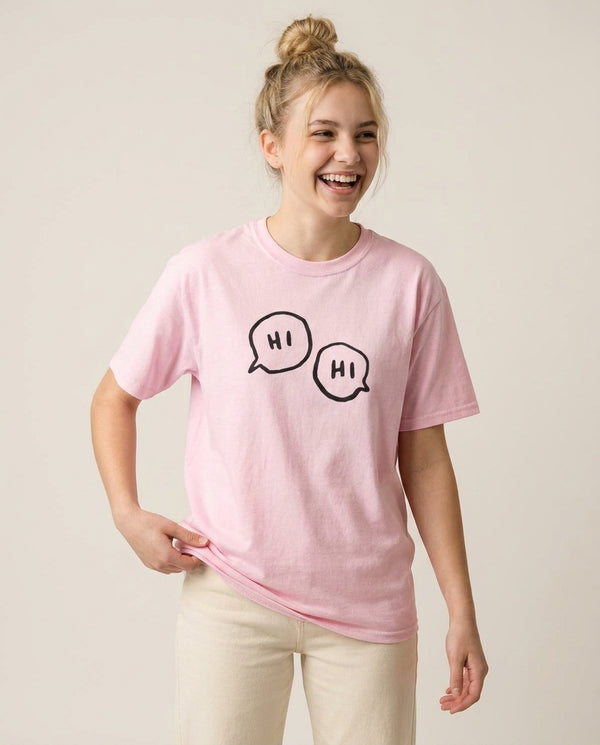 Hi Hi - Heart TV T-Shirt — Pink Front, worn