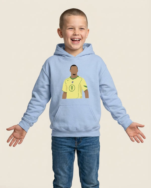 R9 Ronaldo - Football Kids Hoodie — Blue Front, worn
