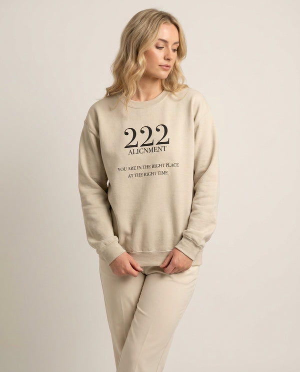 222 - Angel Numbers Sweatshirt — Sand Front, worn