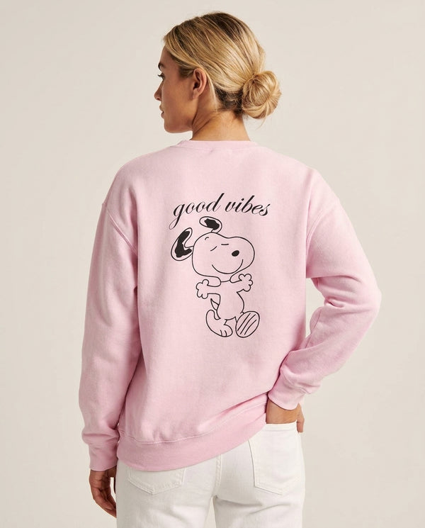 Good Vibes Cartoon Beagle Sweatshirt — Pink Back, worn