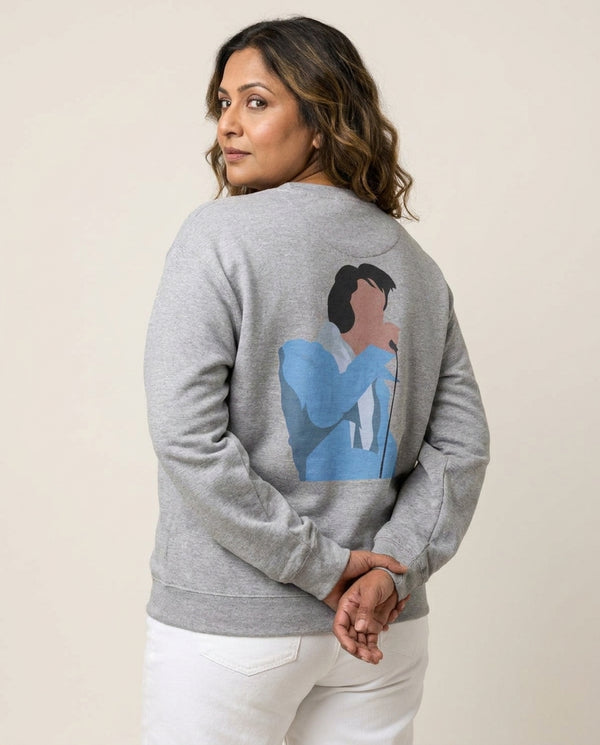 Iconic Suit Sweatshirt — Grey Back, worn