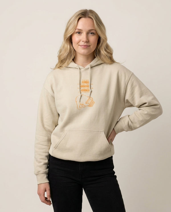 You Are Braver Hoodie — Sand Front, worn