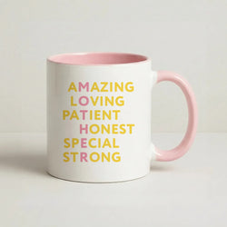 Mother Anagram Coffee Pink Mug