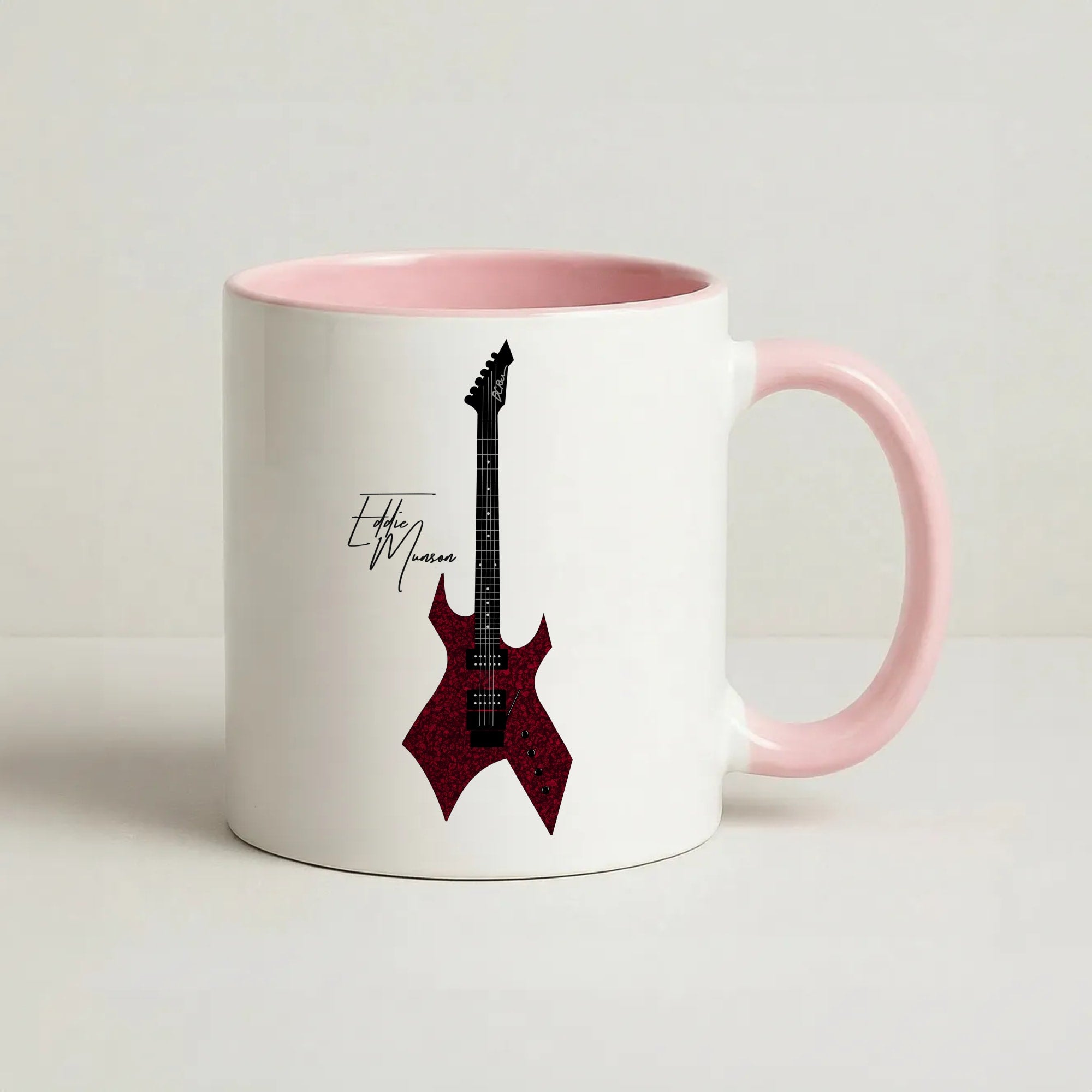 Eddie Munson Guitar Coffee Pink Mug