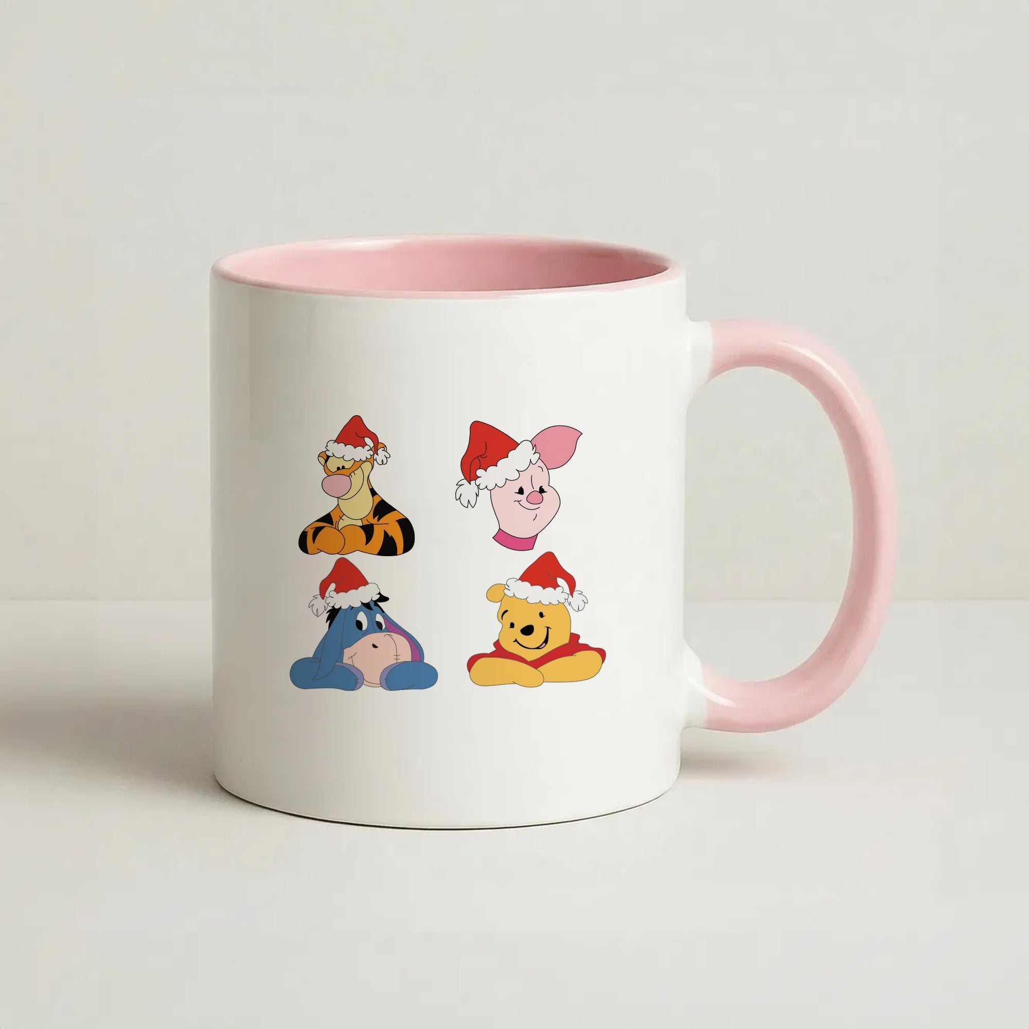 Bear, Tiger, Donkey and Pig Pattern Christmas Coffee Pink Mug