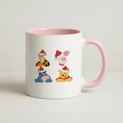 Bear, Tiger, Donkey and Pig Pattern Christmas Coffee Pink Mug