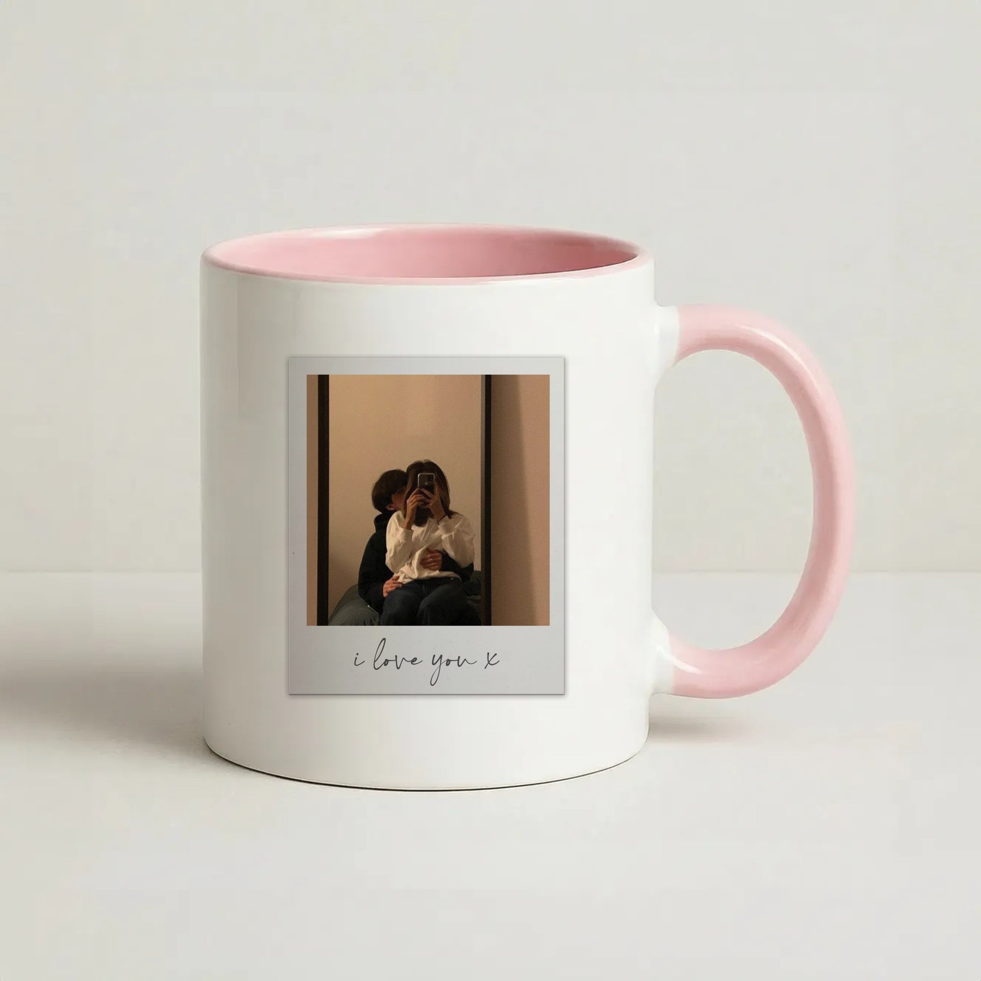 I Love You Polaroid - Personalised Couples Coffee Pink Mug