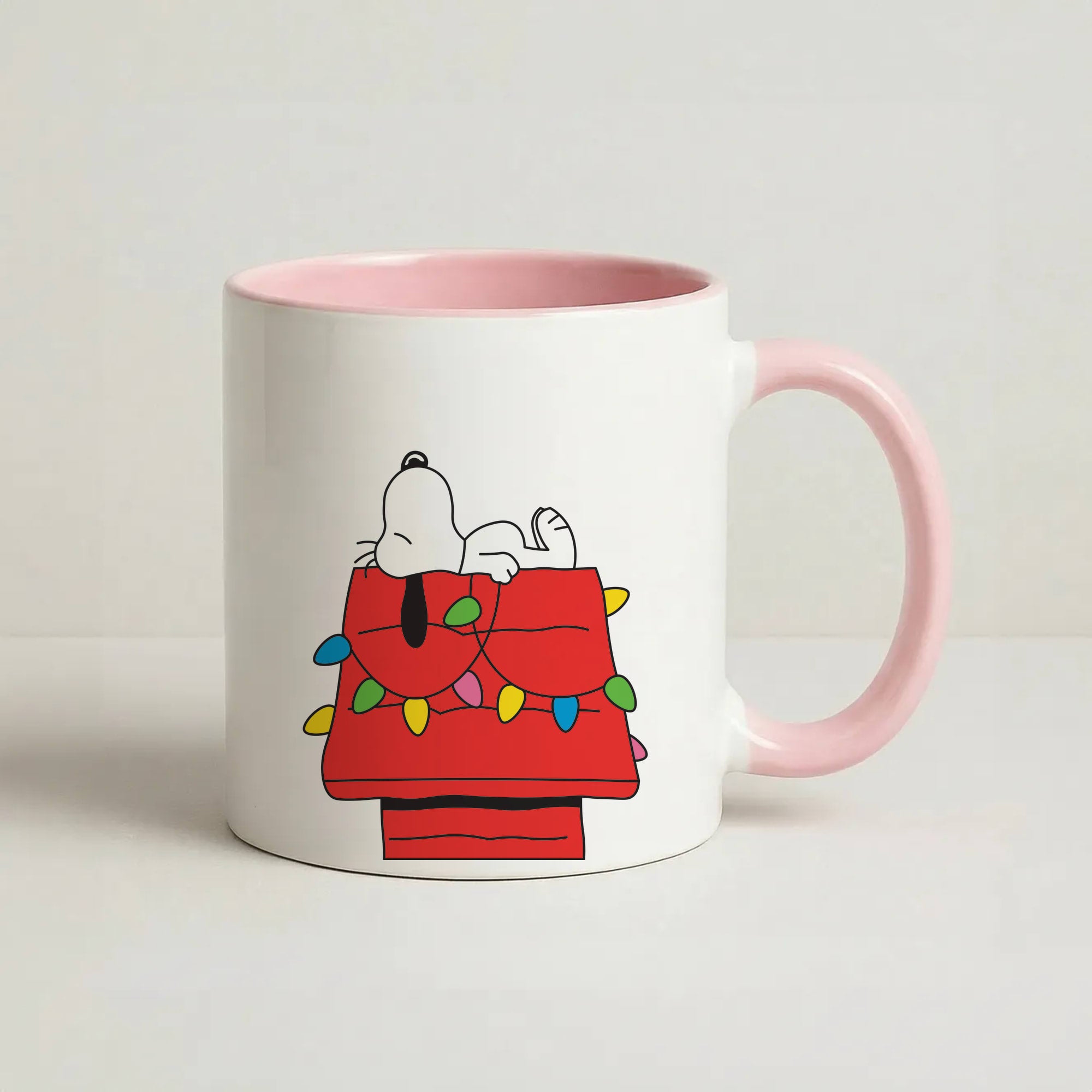 Cartoon Beagle Fairylights Coffee Pink Mug