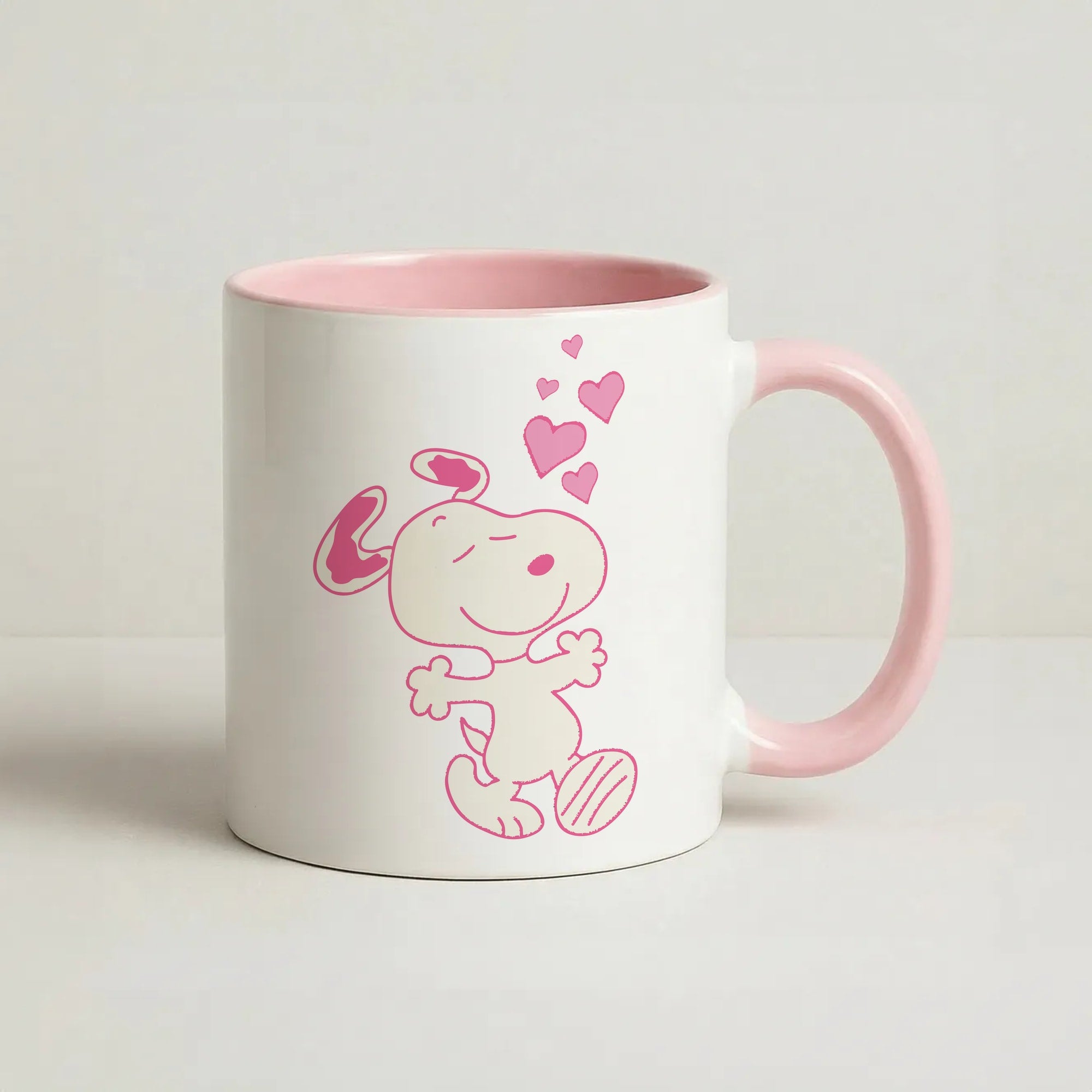 Cartoon Beagle Valentine Hearts Pattern Coffee Pink Mug