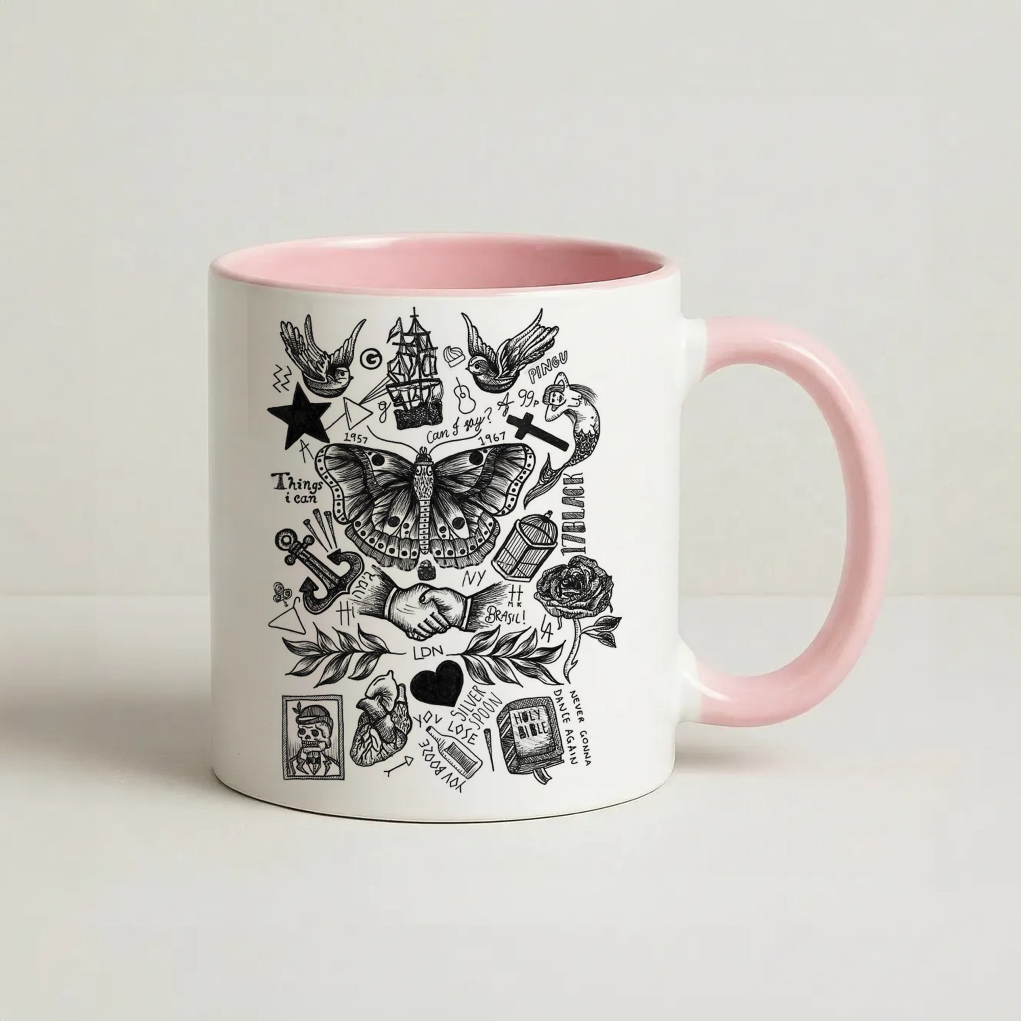 Harry Tattoos Coffee Pink Mug