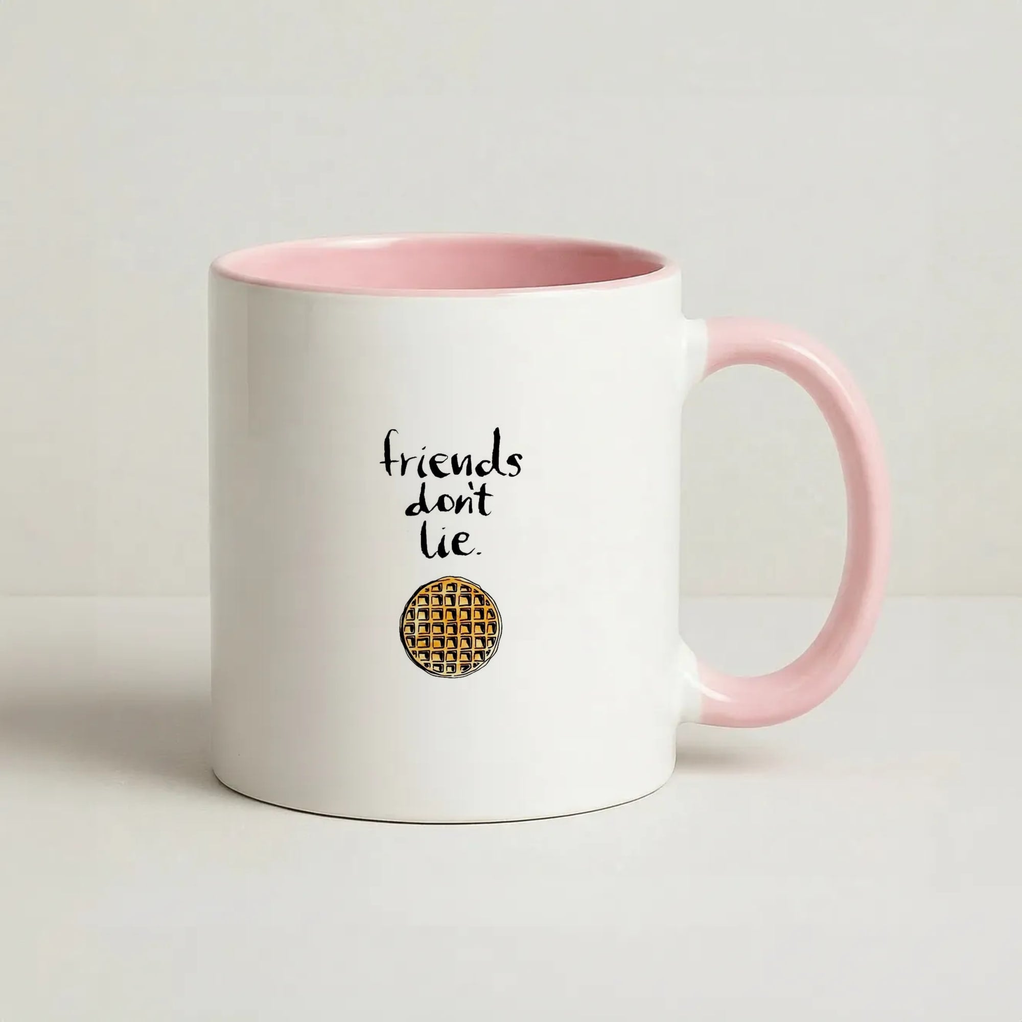 Friends Don't Lie Waffle Coffee Pink Mug