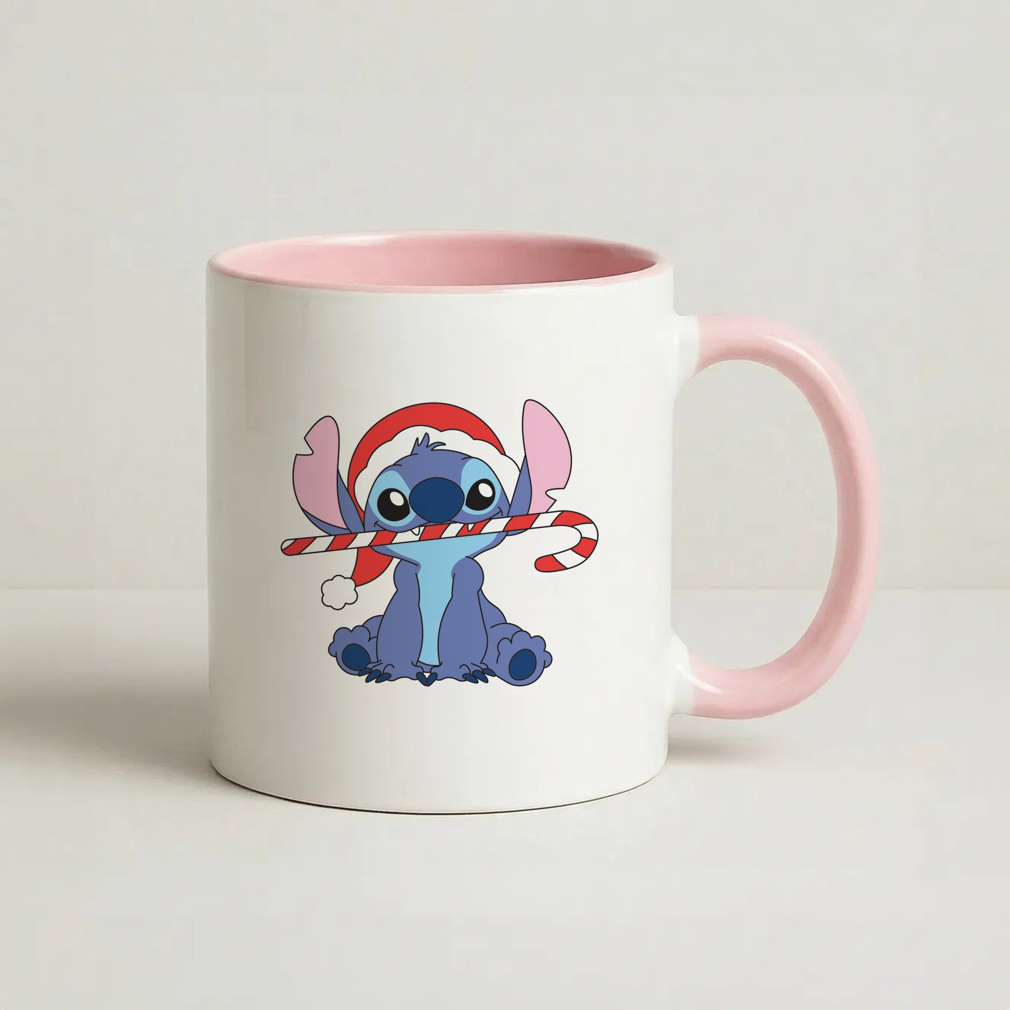 Cute Blue Alien Candycane Coffee Pink Mug